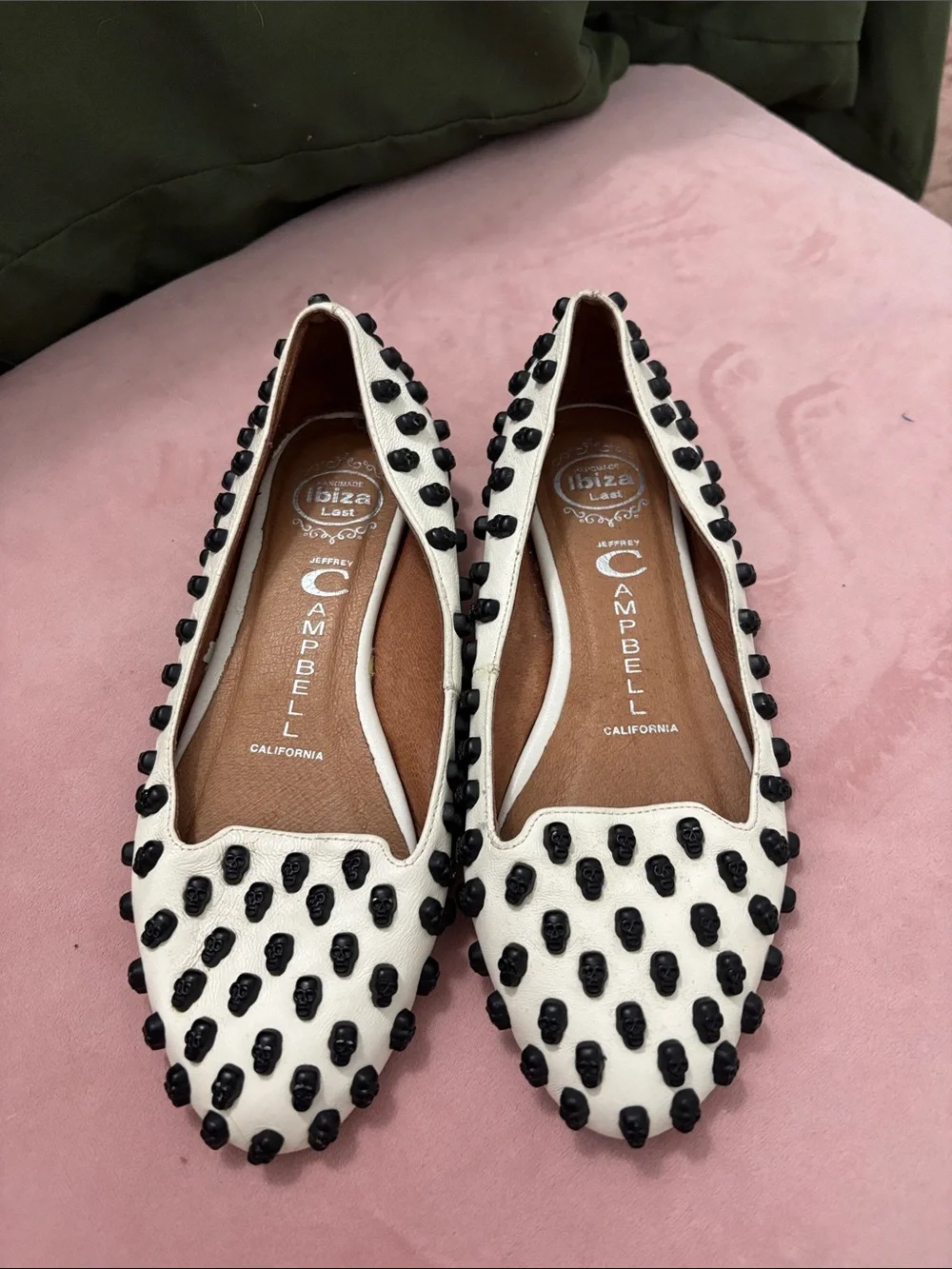 Jeffrey Campbell White Ballet Flats with Black Skull Studs